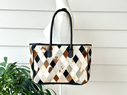 Large Cowhide Patchwork Tote Shoulder Bag -Savannah