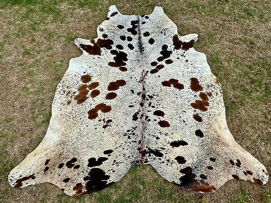 Large Cowhide Rug Tricolor Brown Western Decor 6.5 x 6 ft