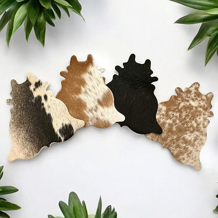 Cowhide Leather Tea Coasters Set Western Farmhouse Decor