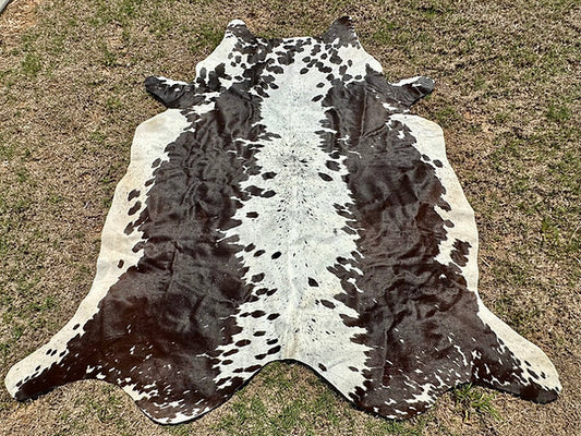 Large Cowhide Rug Tricolor Brown Western Decor 5 x 6 ft