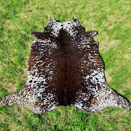 Large Cowhide Rug Tricolor Brown Western Decor 5 x 6 ft