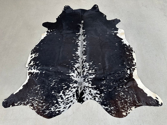 Large Cowhide Rug Black Western Decor 6 x 5.5 ft