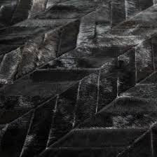 Solid Black Real Cowhide Chevron Patchwork Area Rug