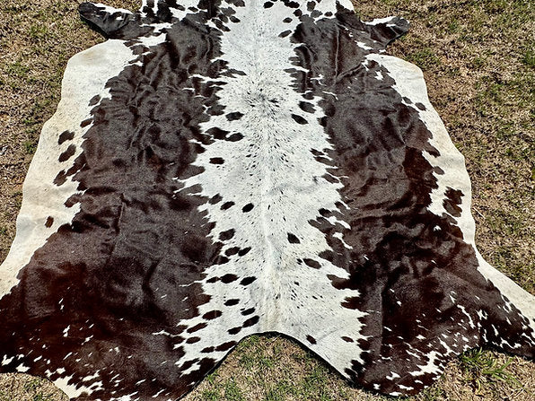 Large Cowhide Rug Tricolor Brown Western Decor 5 x 6 ft