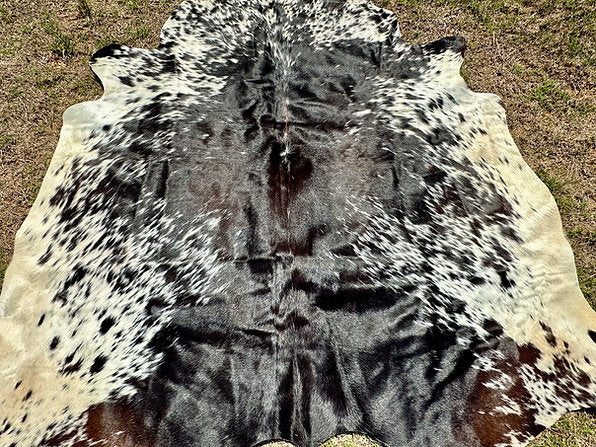 Cowhide Rodeo Rug Tricolor Black Brown Western Decor 5 x 6 ft