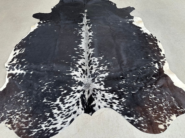 Large Cowhide Rug Black Western Decor 6 x 5.5 ft