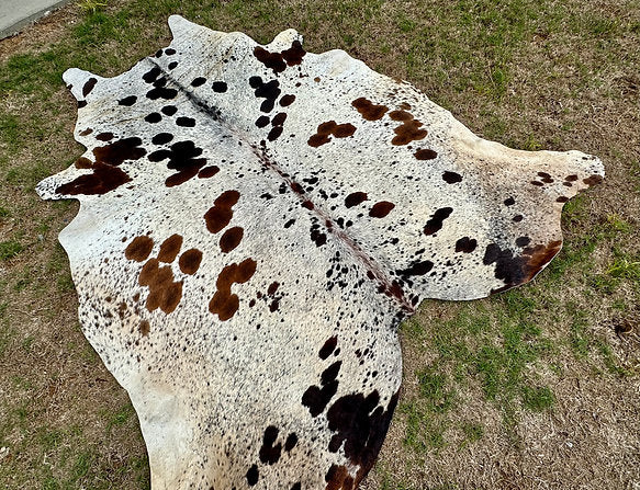 Large Cowhide Rug Tricolor Brown Western Decor 6.5 x 6 ft