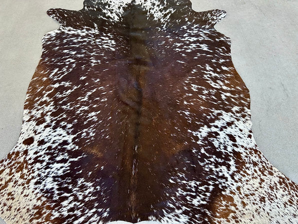 Large Cowhide Rug Tricolor Brown Western Decor 5 x 6 ft