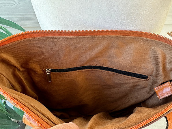 Cowhide Tooled Leather Shoulder Bag in Tan - Isla