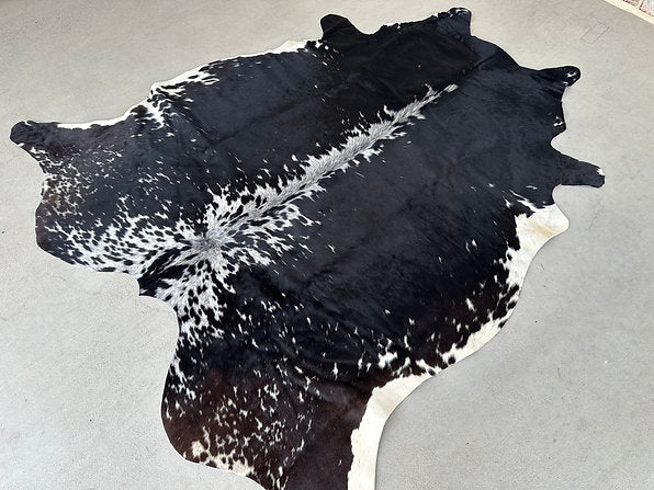 Large Cowhide Rug Black Western Decor 6 x 5.5 ft
