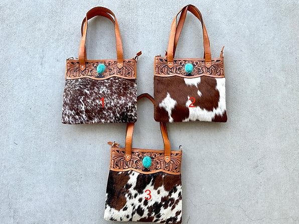 Cowhide Tooled Leather Shoulder Bag in Tan - Isla