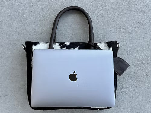 Western Cowhide Leather Tote Bag Brown Medium