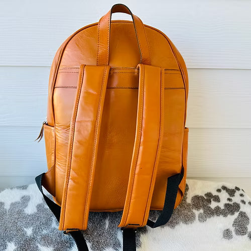 Western Cowhide Tooled Leather Backpack in Tan