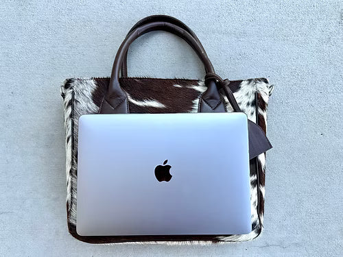 Western Cowhide Leather Tote Bag Brown Large