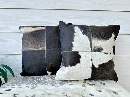 Cowhide Pillow Cushion Covers Throw Leather Gray- Set of 2