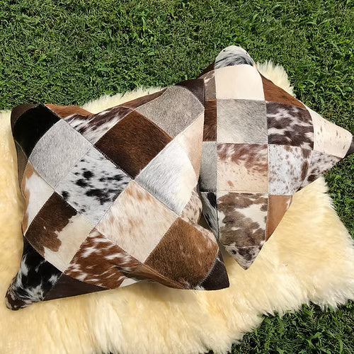 Real Cowhide Pillows Cushion Covers Leather Handmade Patchwork