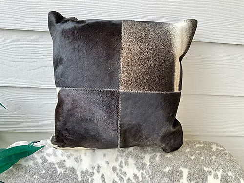 Cowhide Pillow Cushion Covers Throw Leather Gray- Set of 2