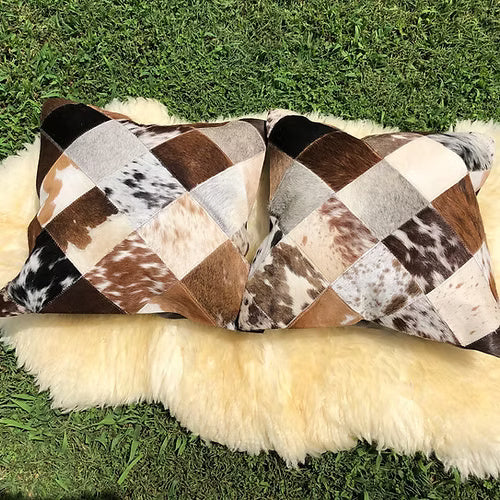 Real Cowhide Pillows Cushion Covers Leather Handmade Patchwork