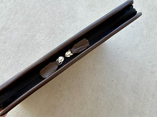 Real Cowhide Hand Tooled Leather Padfolio Binder Organizer in Dark Brown Western