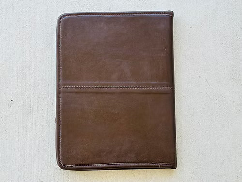 Real Cowhide Hand Tooled Leather Padfolio Binder Organizer in Dark Brown Western