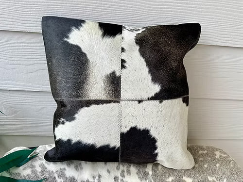 Cowhide Pillow Cushion Covers Throw Leather Gray- Set of 2