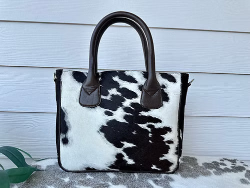 Western Cowhide Leather Tote Bag Brown Medium