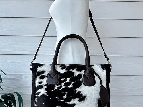 Western Cowhide Leather Tote Bag Brown Medium