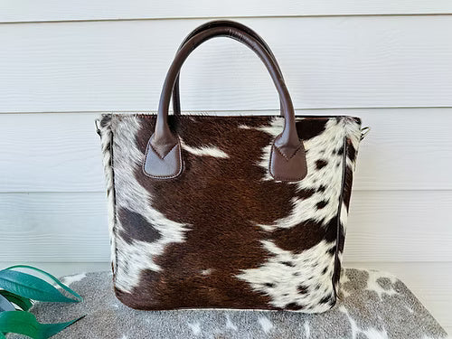 Western Cowhide Leather Tote Bag Brown Large