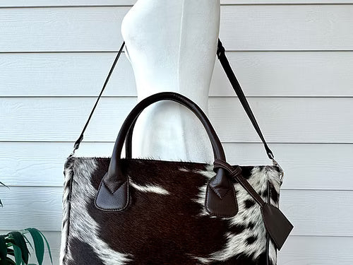 Western Cowhide Leather Tote Bag Brown Large