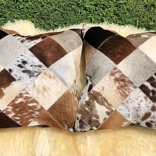Real Cowhide Pillows Cushion Covers Leather Handmade Patchwork