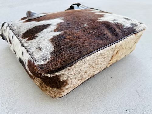 Western Cowhide Leather Tote Bag Brown Large