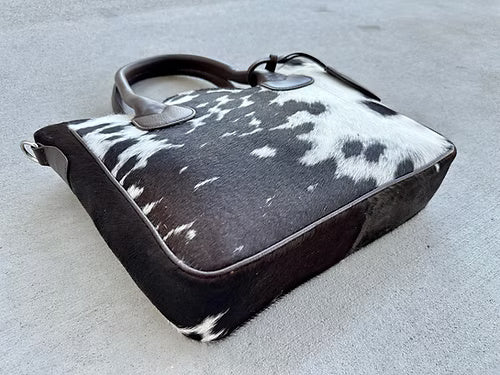 Western Cowhide Leather Tote Bag Brown Medium