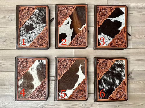 Real Cowhide Hand Tooled Leather Padfolio Binder Organizer in Dark Brown Western