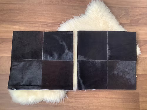 Real Cowhide Pillow Covers Black Brown Patchwork