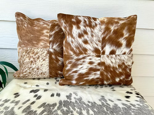 Cowhide Pillow Cushion Covers Leather Brown- Set of 2