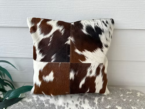 Cowhide Pillow Cushion Covers Throw Leather Tricolor- Set of 2