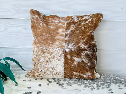 Cowhide Pillow Cushion Covers Leather Brown- Set of 2