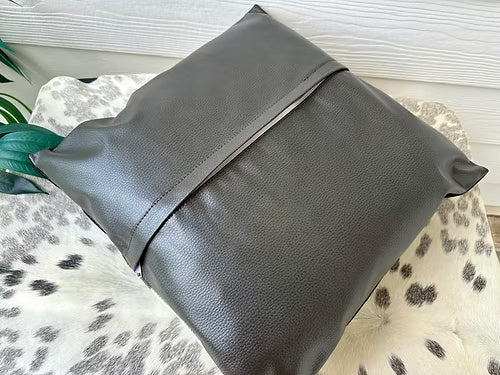 Cowhide Pillow Cushion Covers Throw Leather Gray- Set of 2