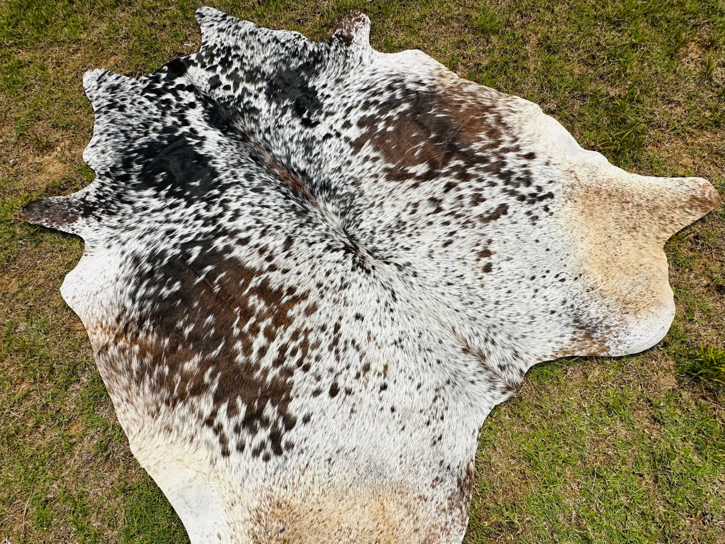 Large Cowhide Rugs Tricolor Brown Western Rodeo Decor 5 x 6 ft