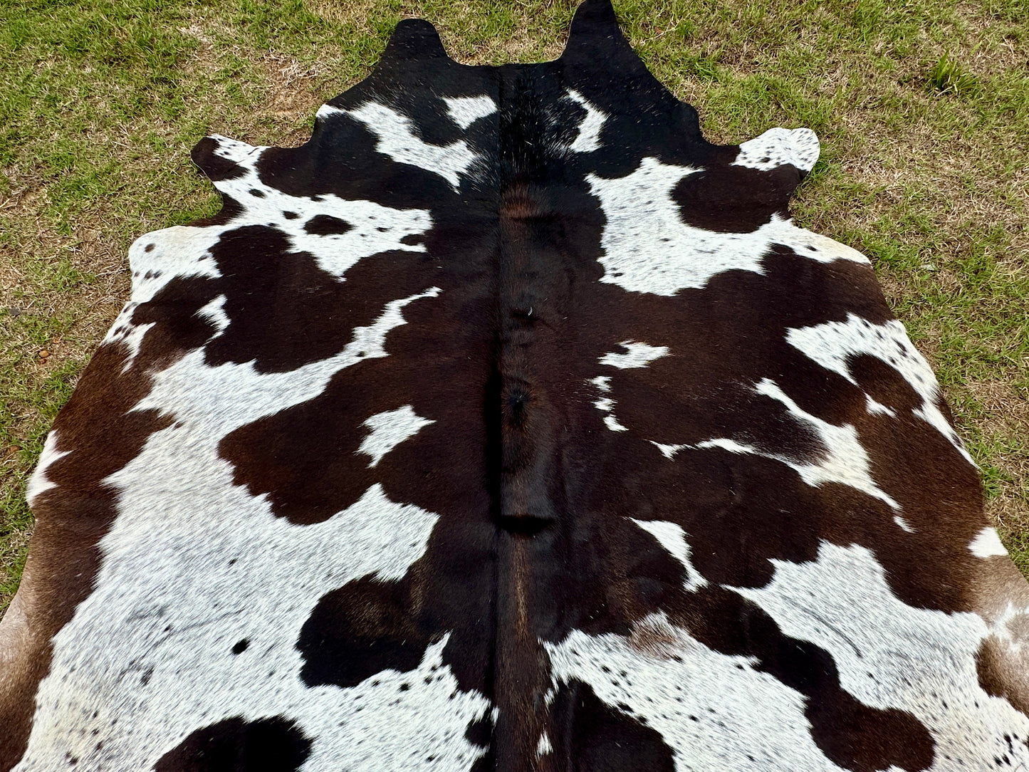 Large Cowhide Rug Tricolor Brown Western Rodeo Decor 5 x 6 ft