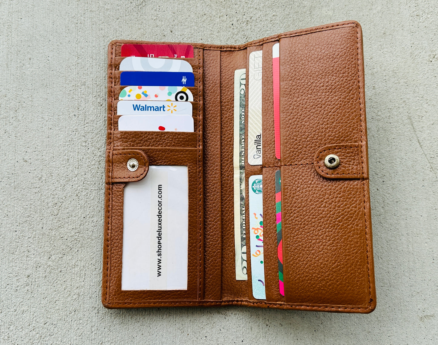 Cowhide Leather Rodeo Western Patchwork Slim Wallet for Women Tan - Della