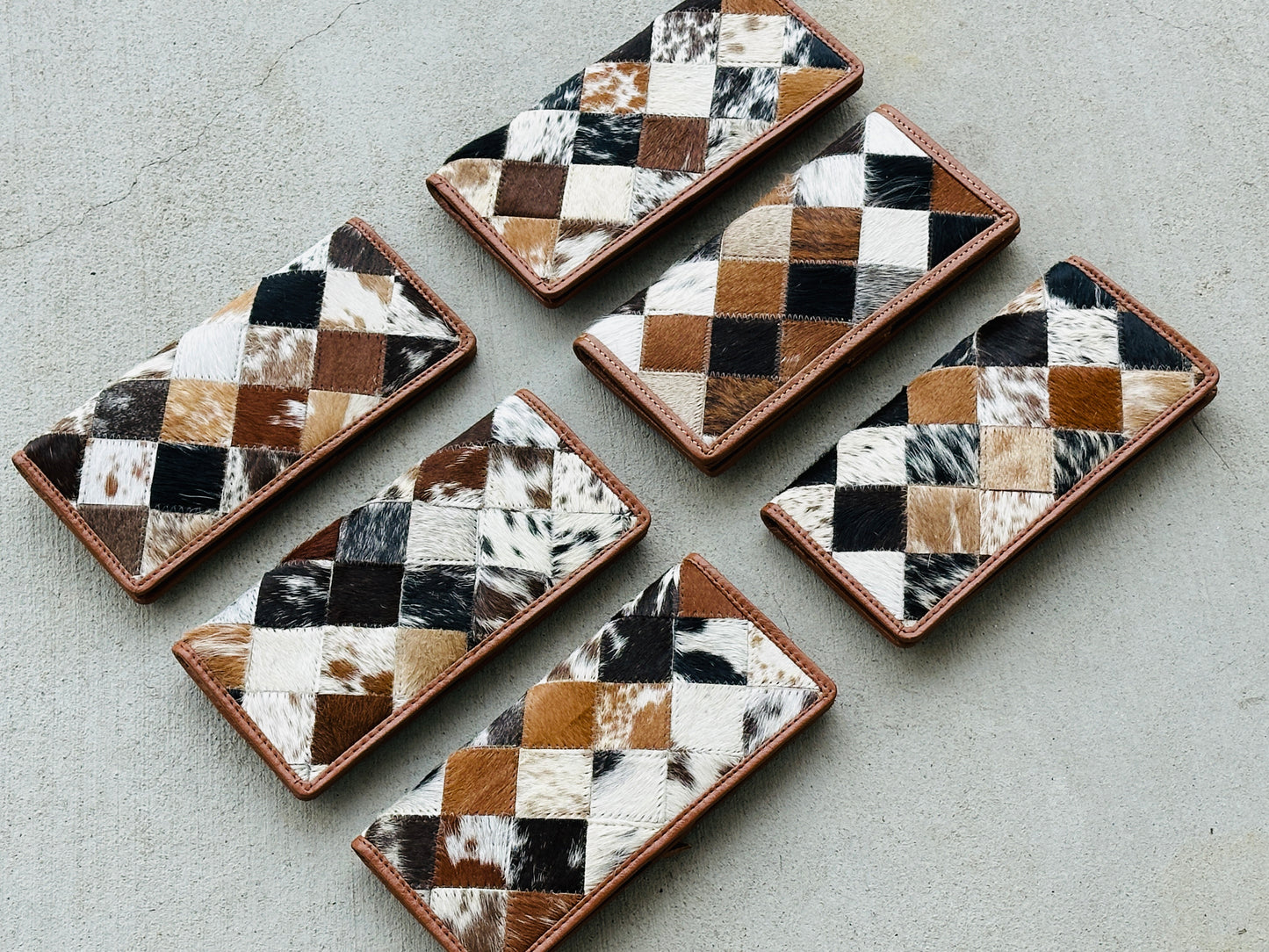 Cowhide Leather Rodeo Western Patchwork Slim Wallet for Women Tan - Della