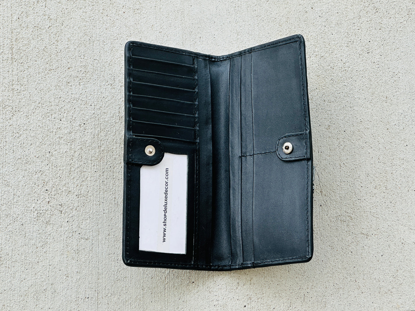 Cowhide Leather Rodeo Western Patchwork Slim Wallet for Women Black - Della