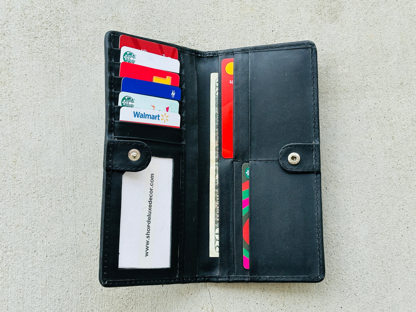 Cowhide Leather Rodeo Western Patchwork Slim Wallet for Women Black - Della