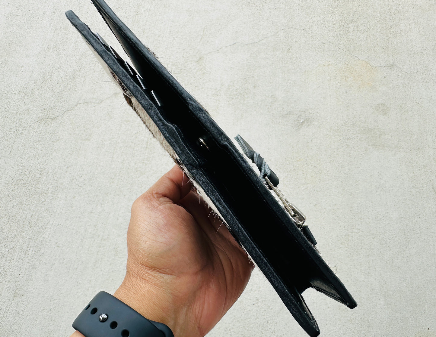 Cowhide Leather Rodeo Western Patchwork Slim Wallet for Women Black - Della