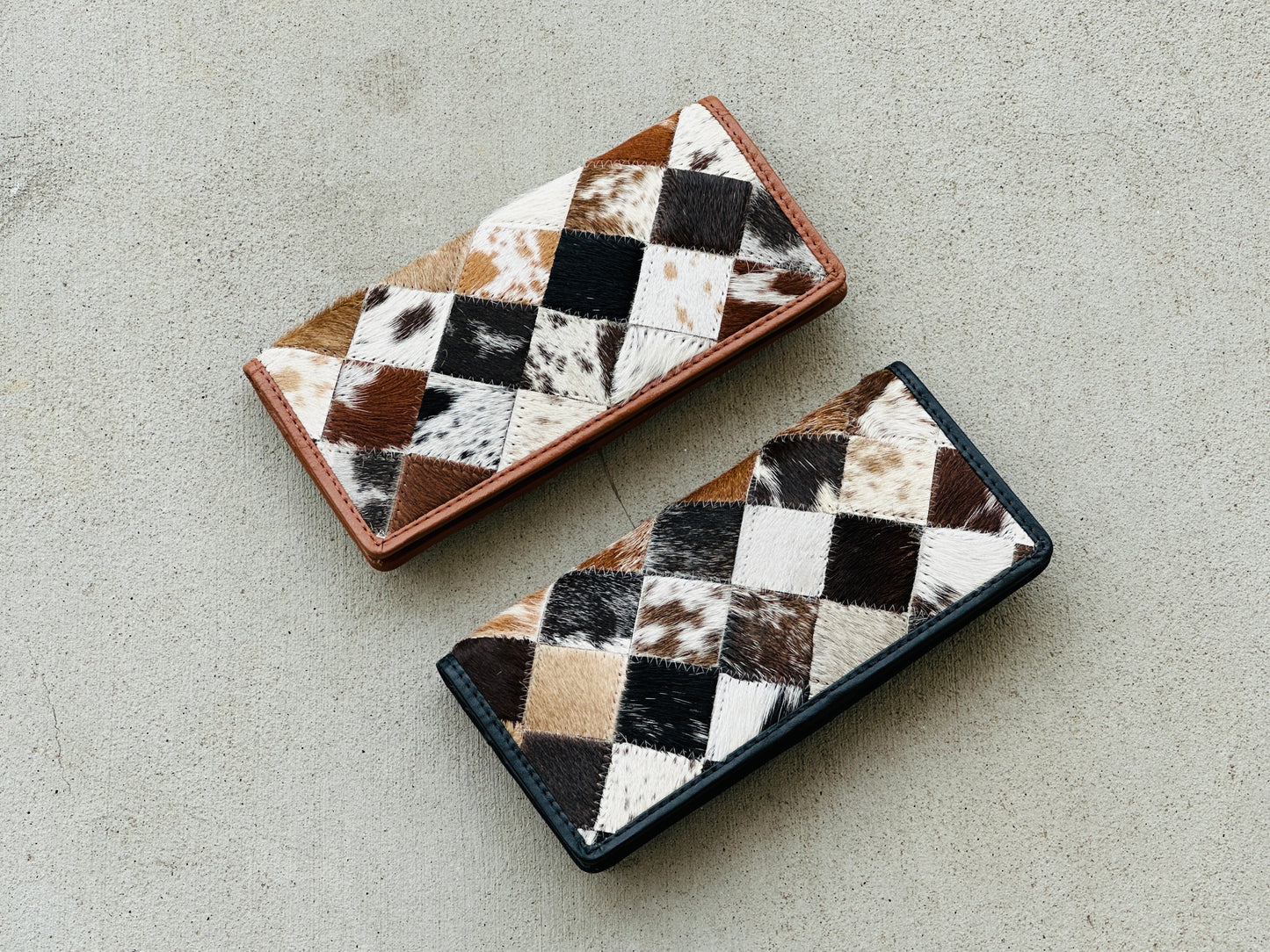 Cowhide Leather Rodeo Western Patchwork Slim Wallet for Women Black - Della