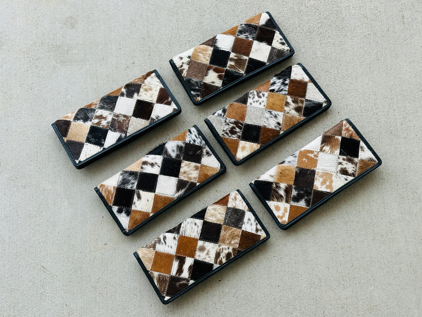 Cowhide Leather Rodeo Western Patchwork Slim Wallet for Women Black - Della