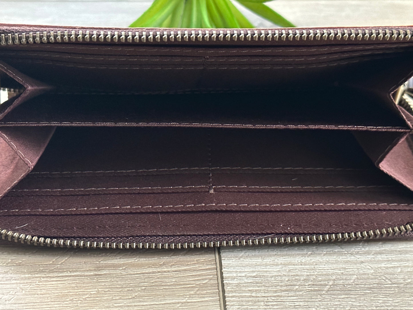 Tooled Leather Zip Wallet In Tan and Turquoise