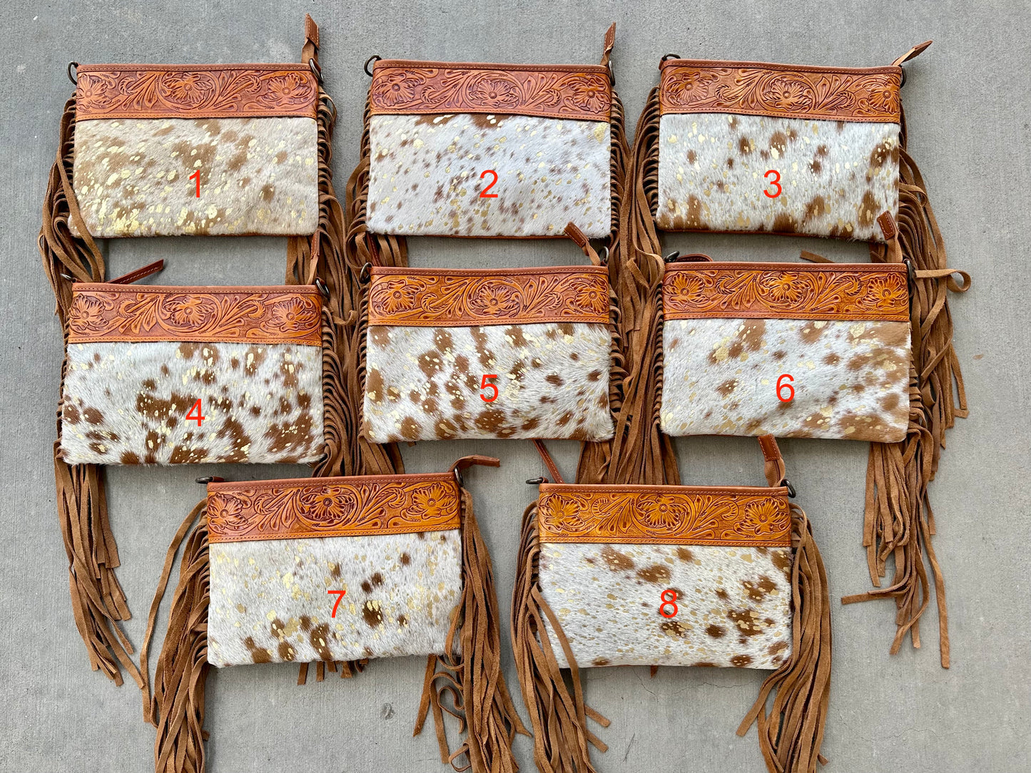Cowhide Crossbody with Fringes in Tan And Gold - Harper