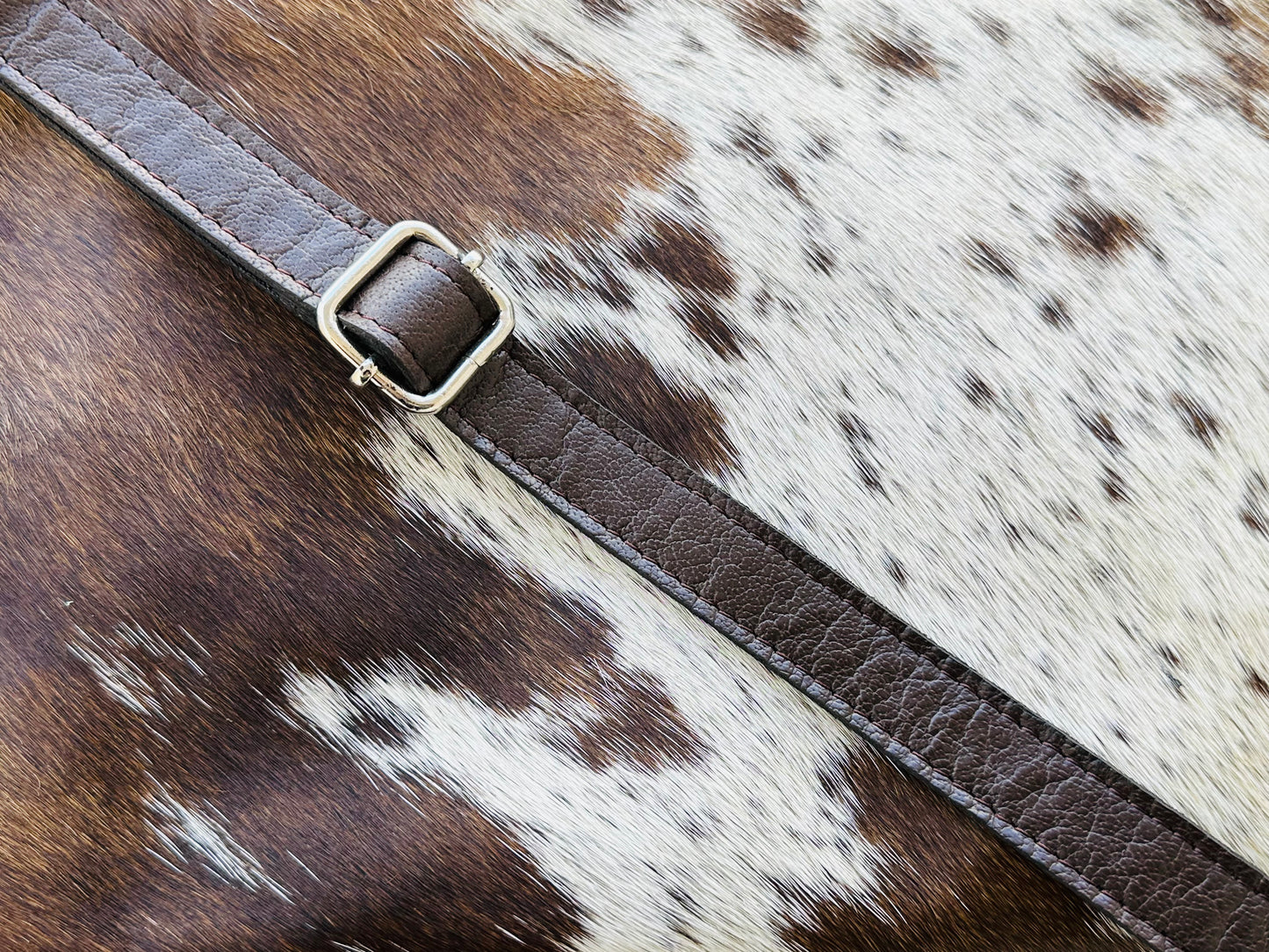 Cowhide Embossed Leather Crossbody With Fringes in Brown AMELIA